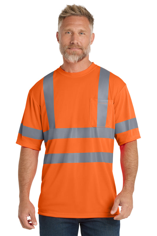 CornerStone ANSI 107 Class 3 Short Sleeve Snag-Resistant Reflective T-Shirt in safety orange