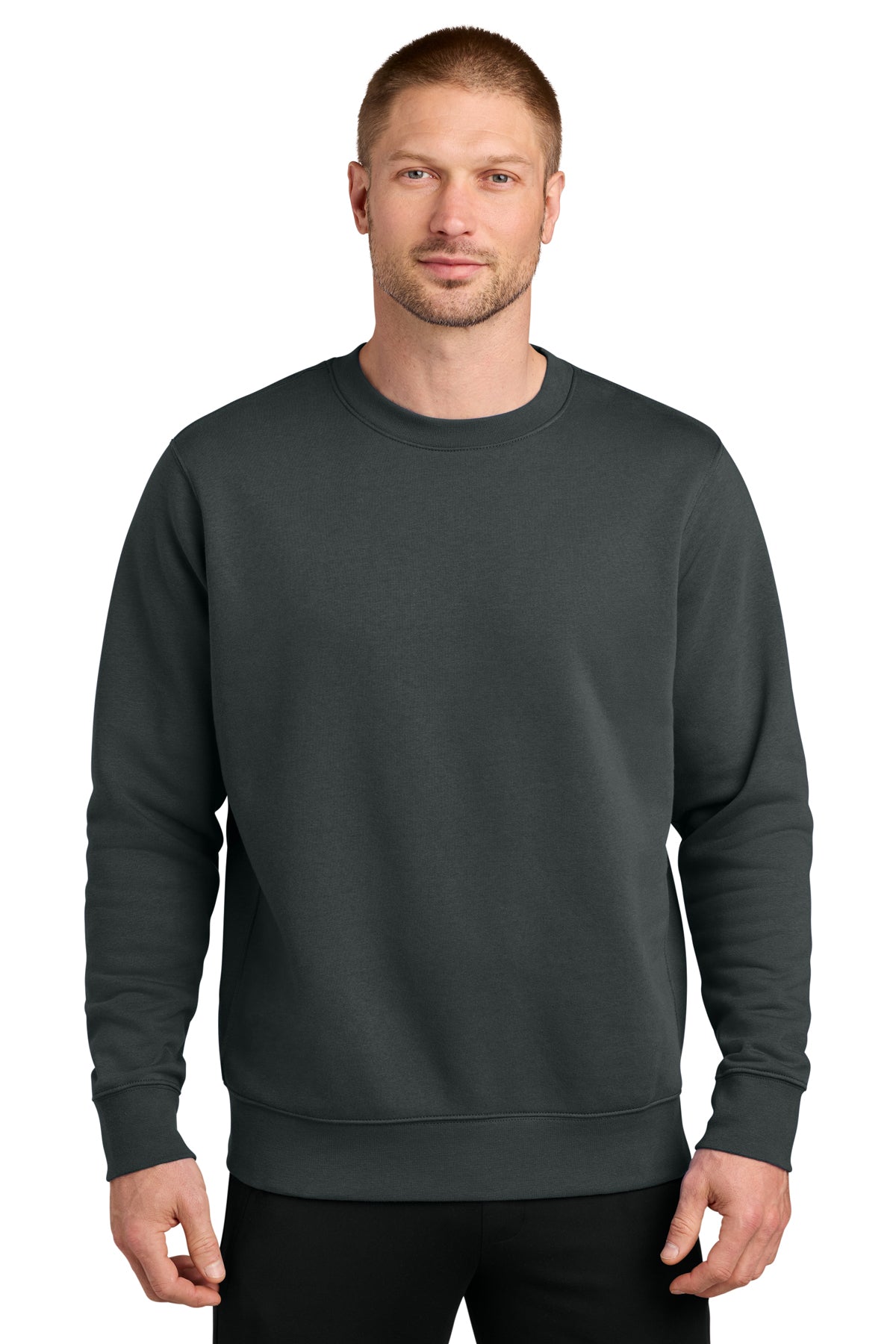 Nike Club Fleece Sleeve Swoosh Crew in Anthracite, style NKFD9863