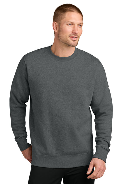 Nike Club Fleece Sleeve Swoosh Crew in Charcoal Heather, style NKFD9863