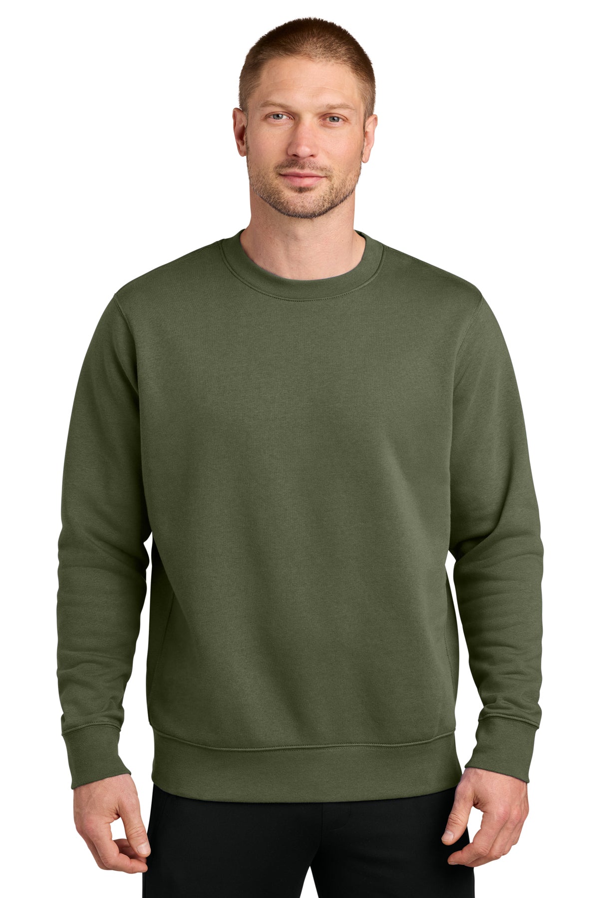 Nike Club Fleece Sleeve Swoosh Crew in Medium Olive, style NKFD9863