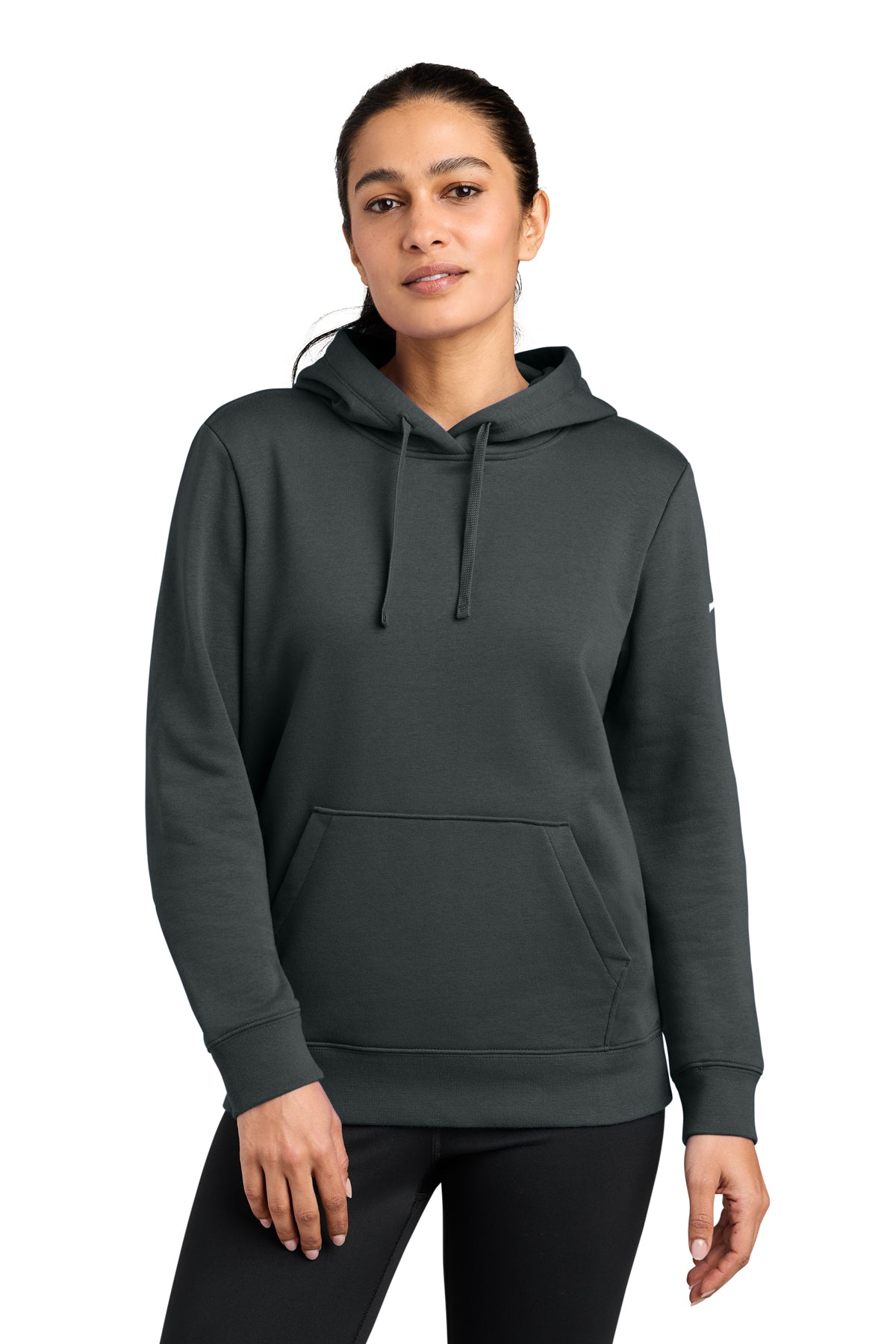 Nike Women's Club Fleece Sleeve Swoosh Pullover Hoodie in Anthracite, style NKFD9889