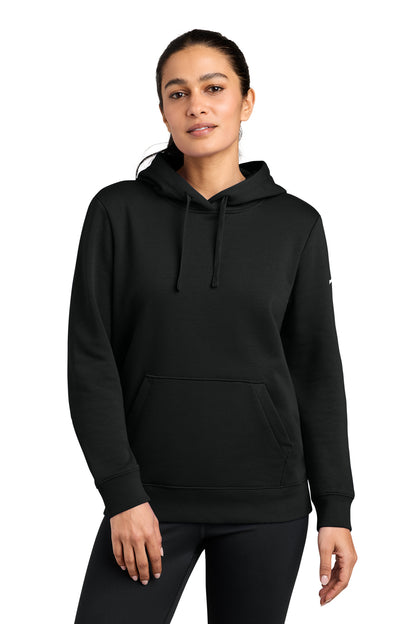 Nike Women's Club Fleece Sleeve Swoosh Pullover Hoodie in Black, style NKFD9889