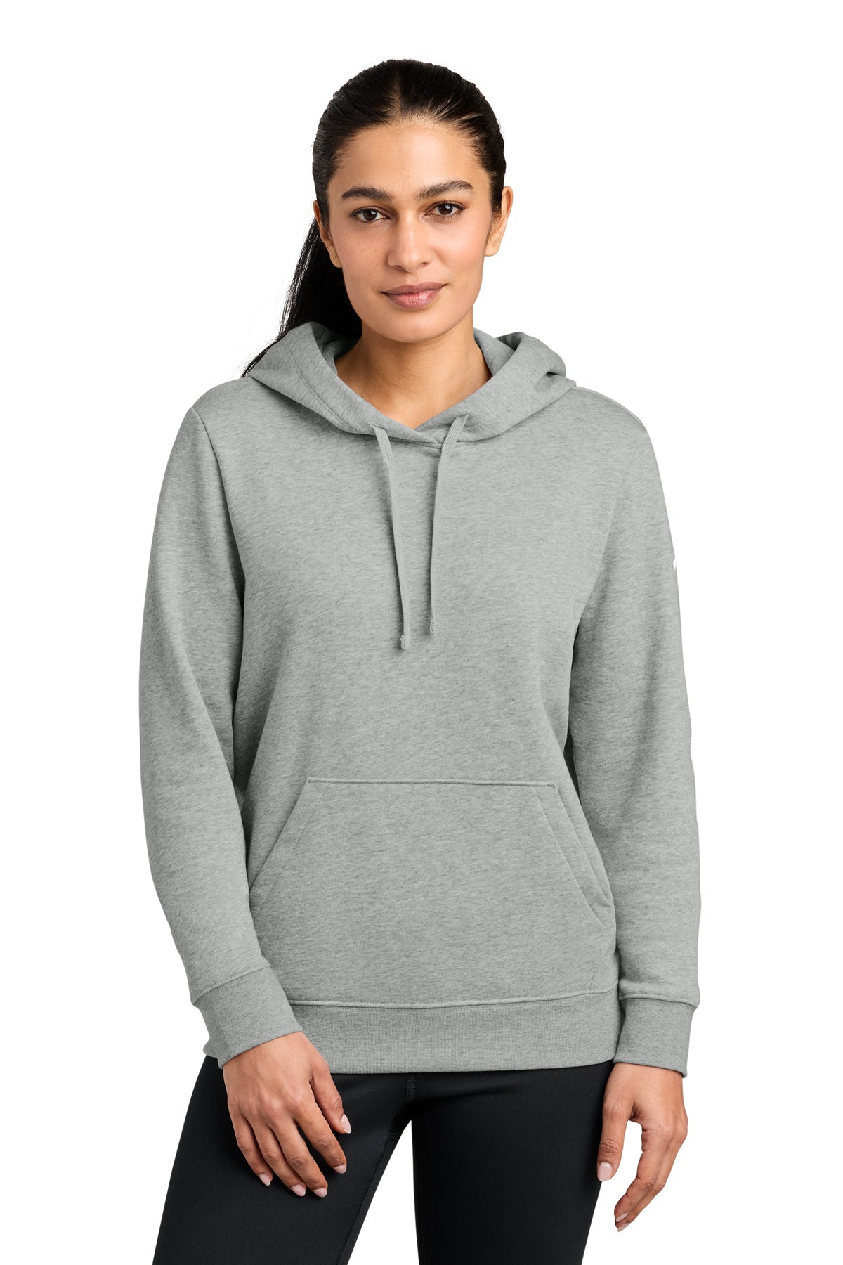 Nike Women's Club Fleece Sleeve Swoosh Pullover Hoodie in Dark Grey Heather, style NKFD9889