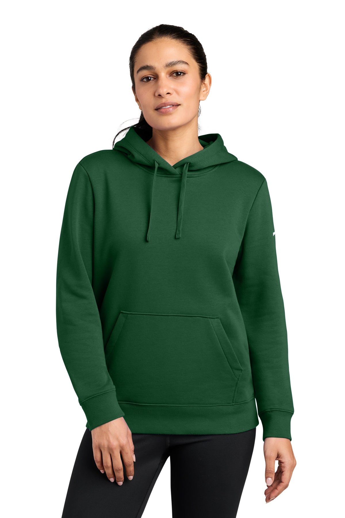 Nike Women's Club Fleece Sleeve Swoosh Pullover Hoodie in Gorge Green, style NKFD9889