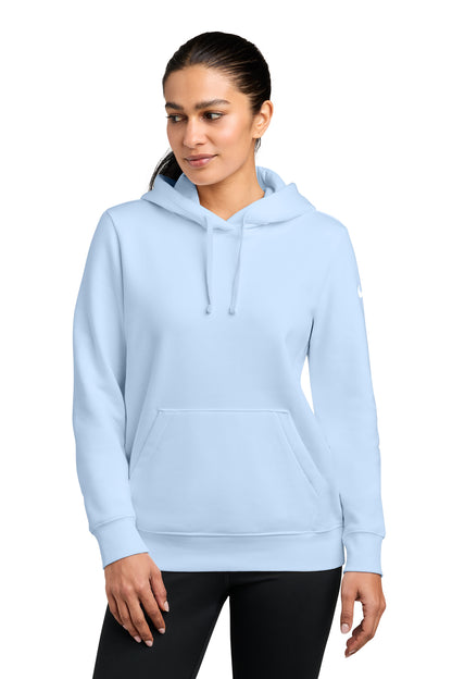 Nike Women's Club Fleece Sleeve Swoosh Pullover Hoodie in Hydrogen Blue, style NKFD9889