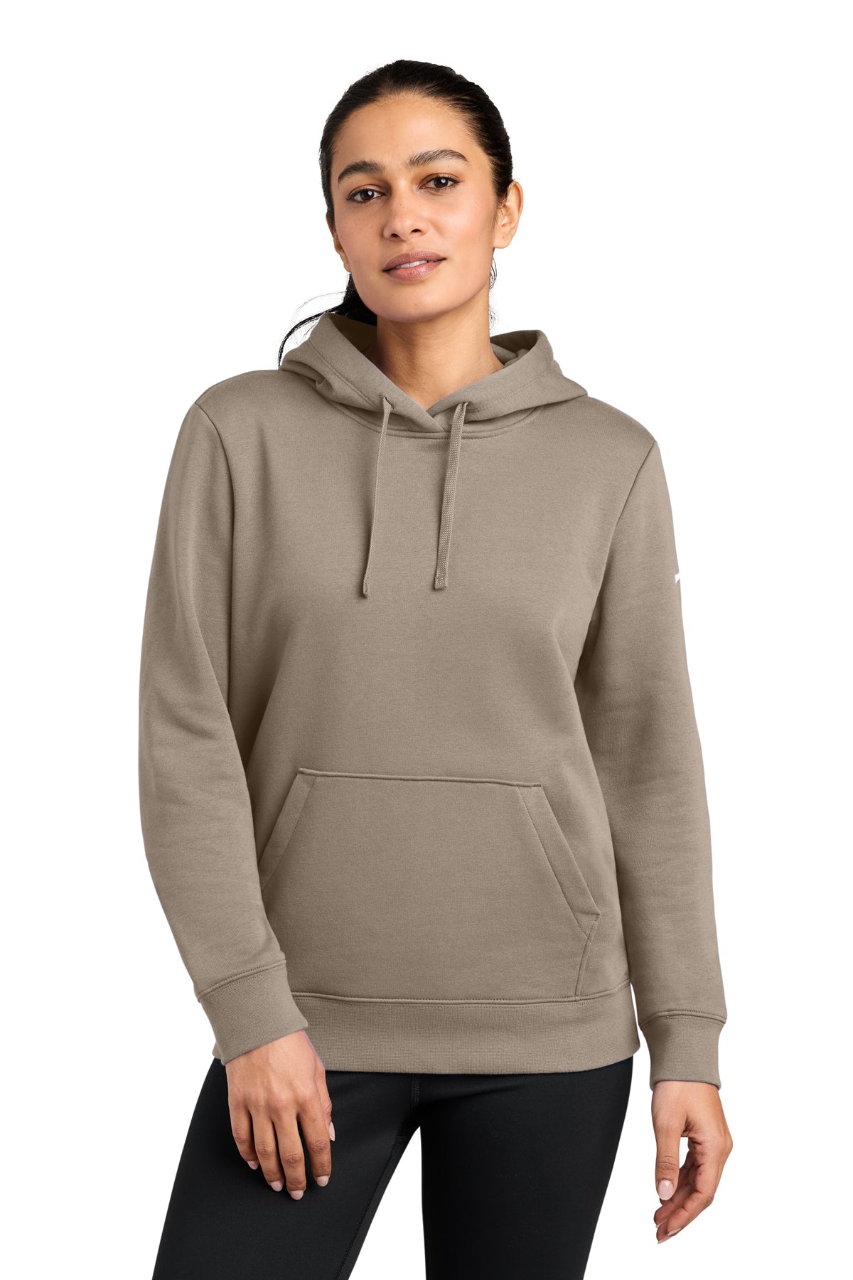 Nike Women's Club Fleece Sleeve Swoosh Pullover Hoodie in Khaki, style NKFD9889