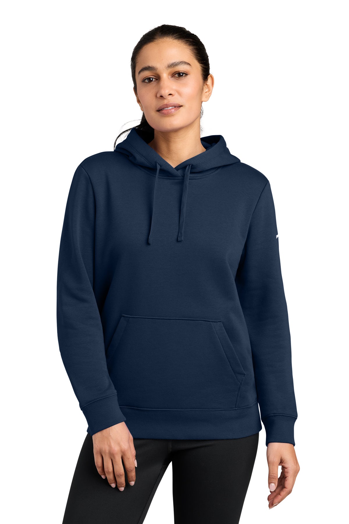 Nike Women's Club Fleece Sleeve Swoosh Pullover Hoodie in Midnight Navy, style NKFD9889