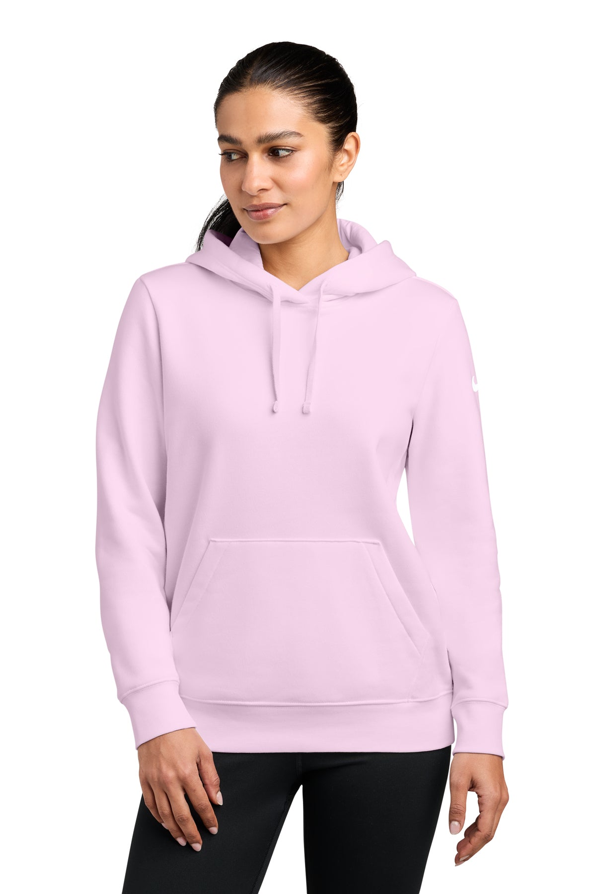 Nike Women's Club Fleece Sleeve Swoosh Pullover Hoodie in Pink Foam, style NKFD9889