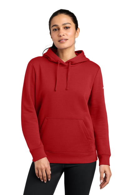 Nike Women's Club Fleece Sleeve Swoosh Pullover Hoodie in University Red, style NKFD9889