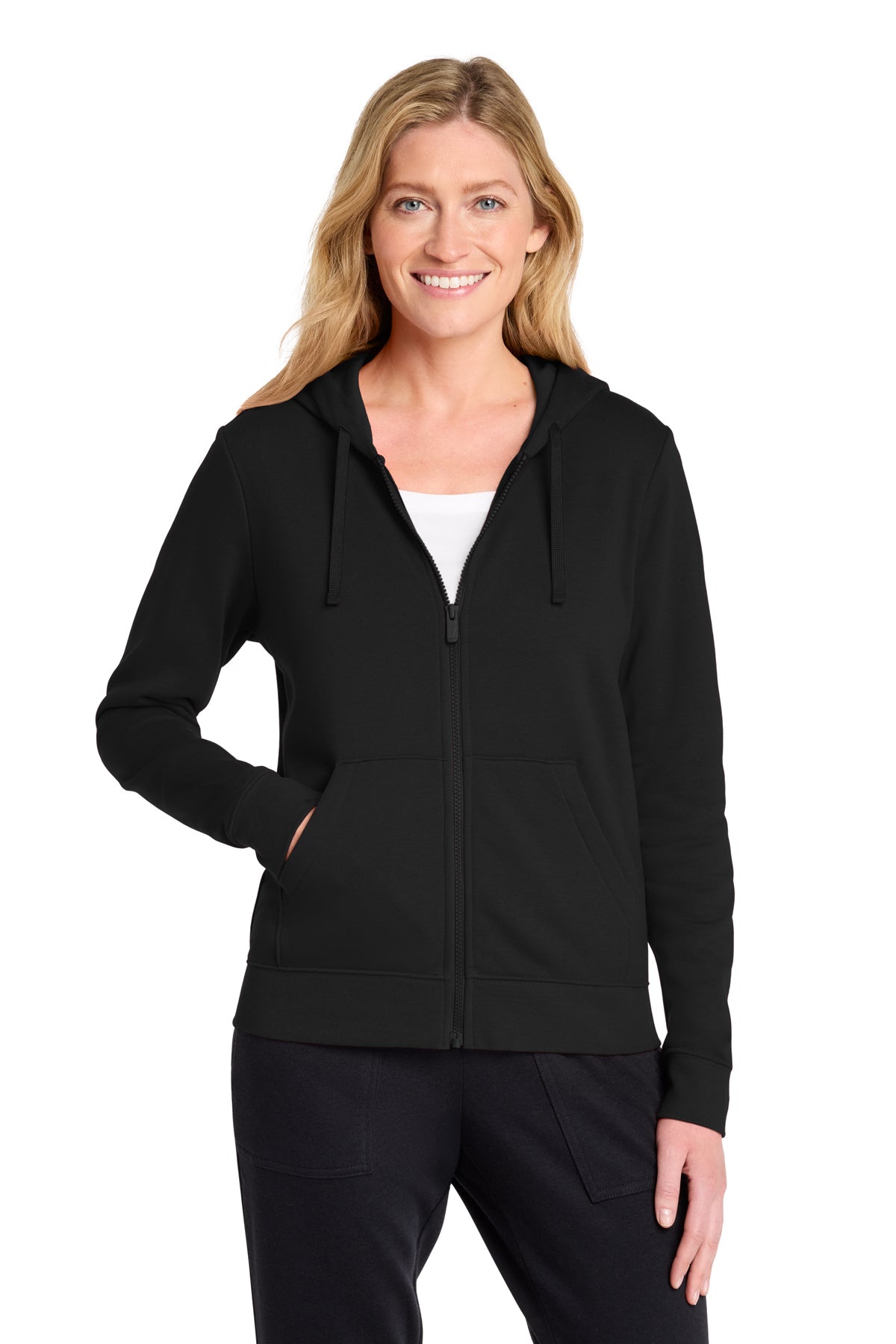 Nike Women's Club Fleece Sleeve Swoosh Full-Zip Hoodie in Black, style NKFD9890