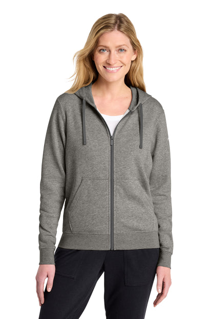 Nike Women's Club Fleece Sleeve Swoosh Full-Zip Hoodie in Charcoal Heather, style NKFD9890