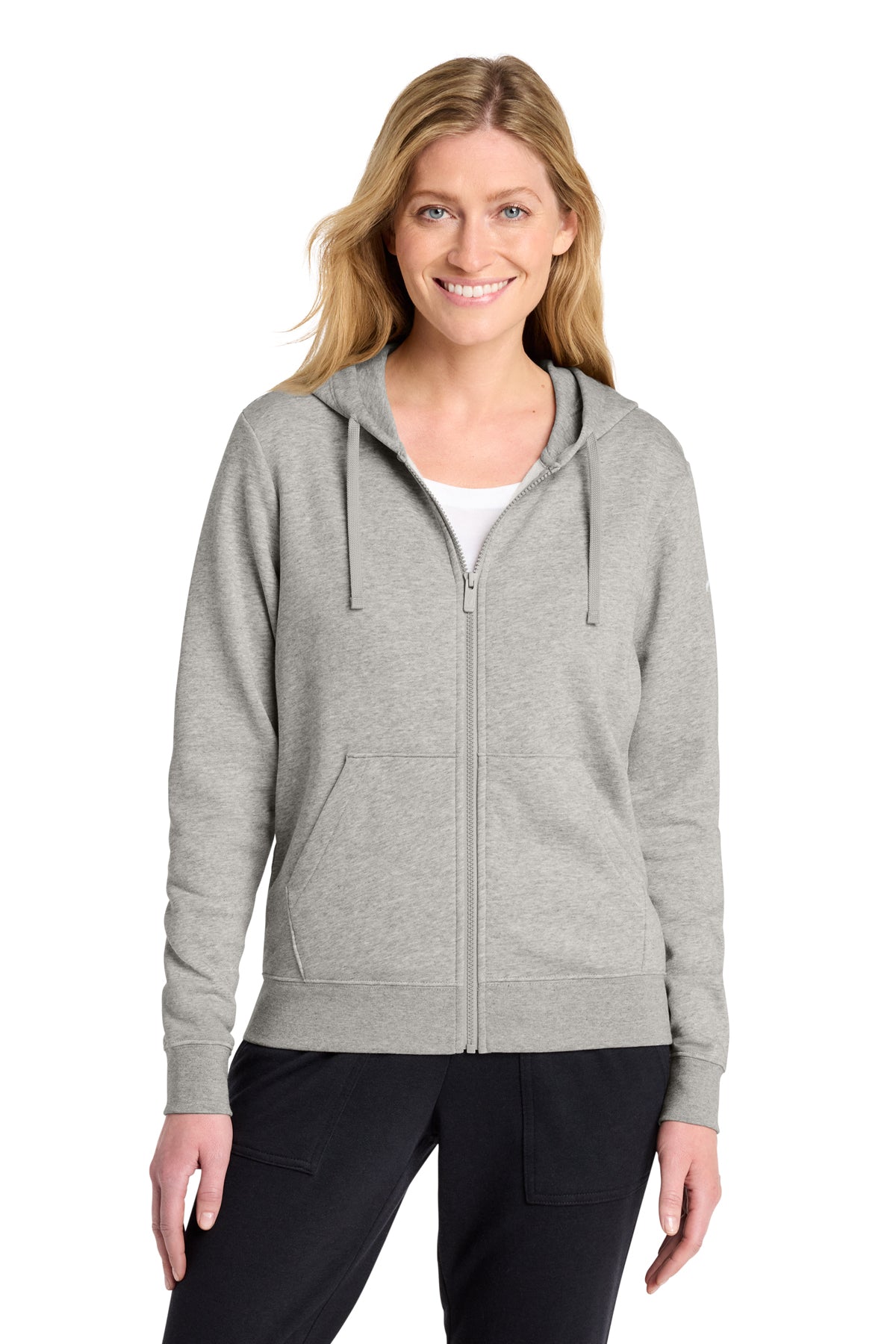 Nike Women's Club Fleece Sleeve Swoosh Full-Zip Hoodie in Dark Grey Heather, style NKFD9890