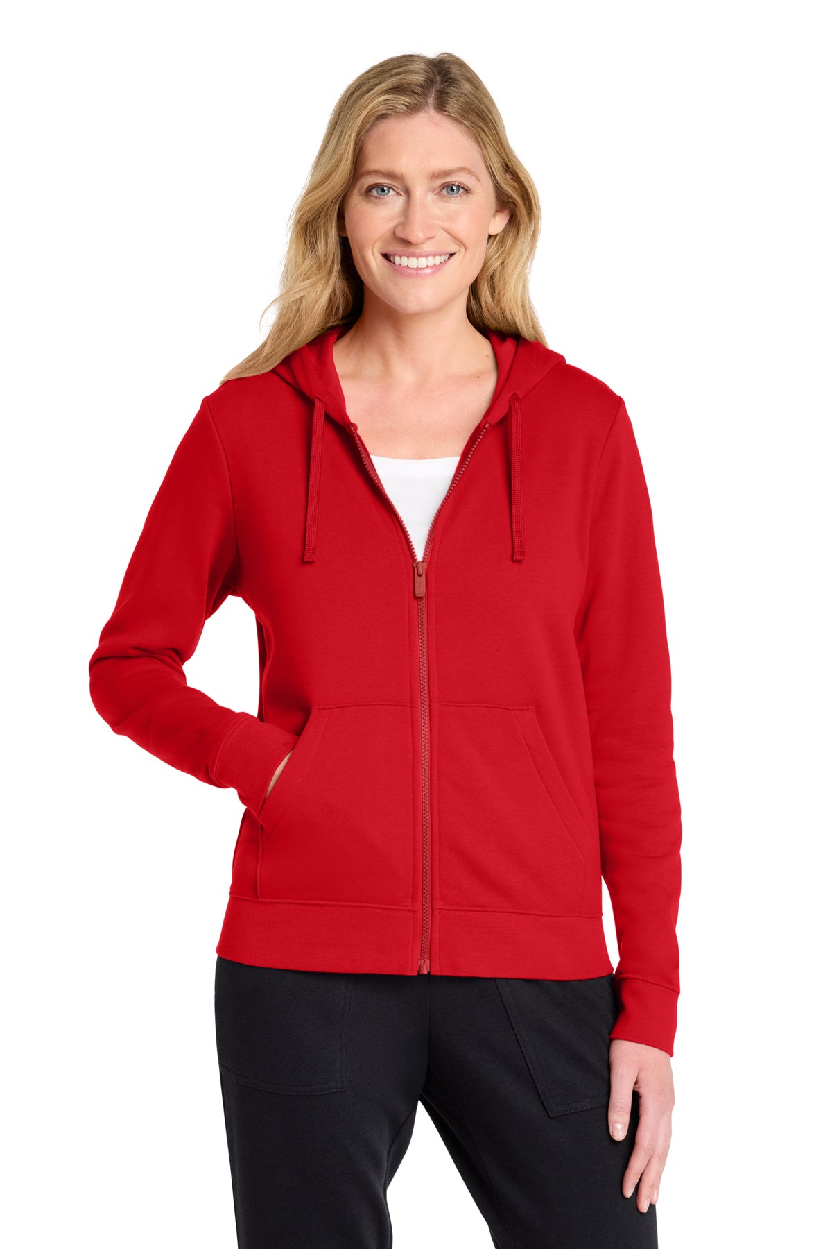 Nike Women's Club Fleece Sleeve Swoosh Full-Zip Hoodie in University Red, style NKFD9890