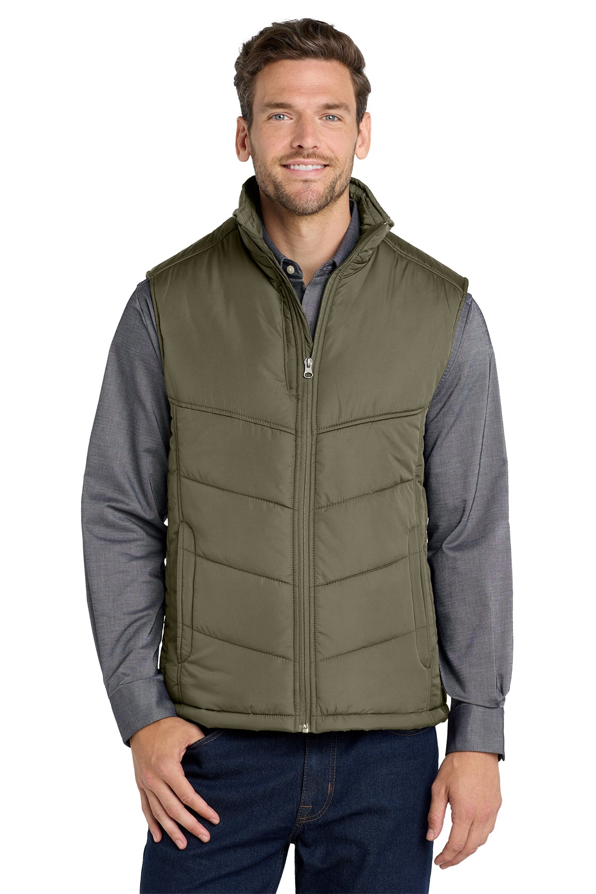 Port Authority J709 Puffy Vest in Olive