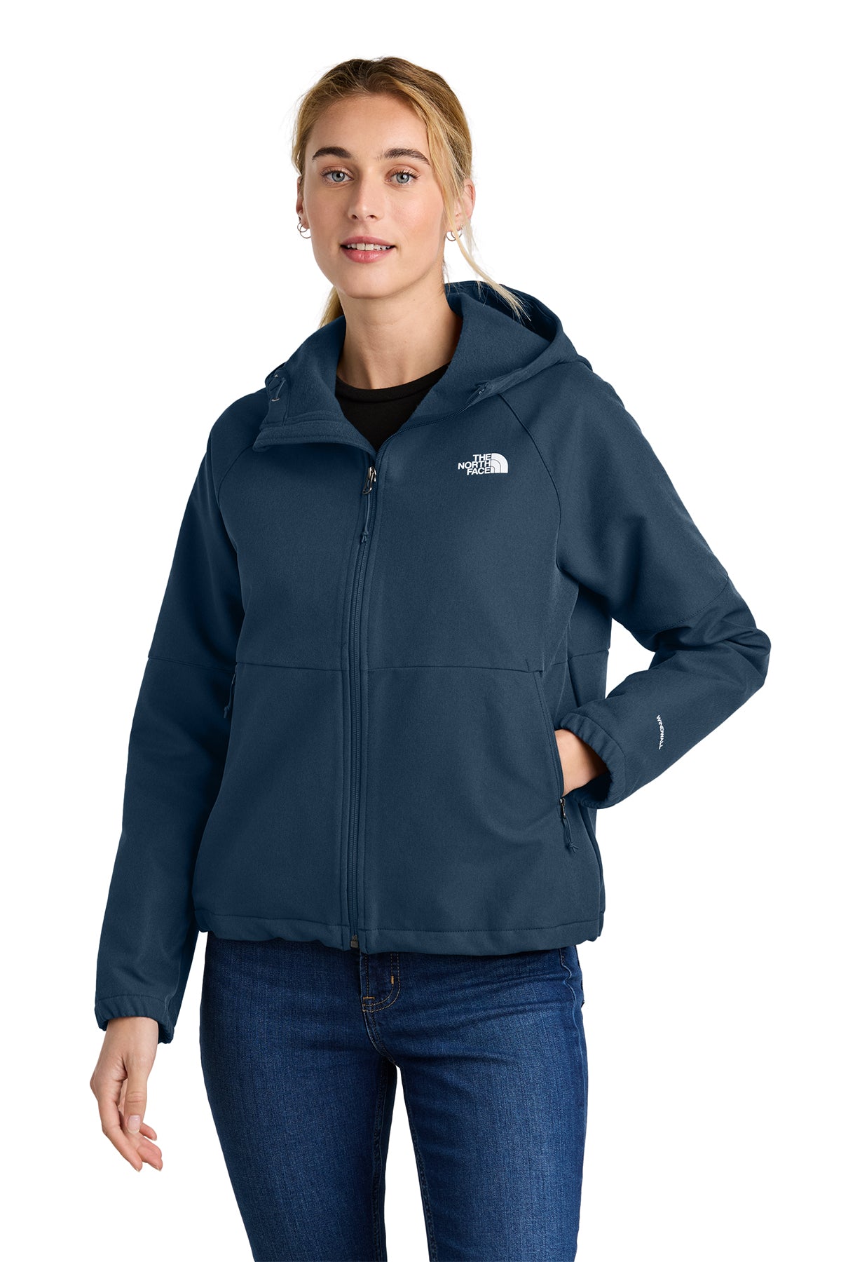 The North Face Women's Barr Lake Hooded Soft Shell Jacket in Shady Blue Dark Heather, style NF0A8BUE