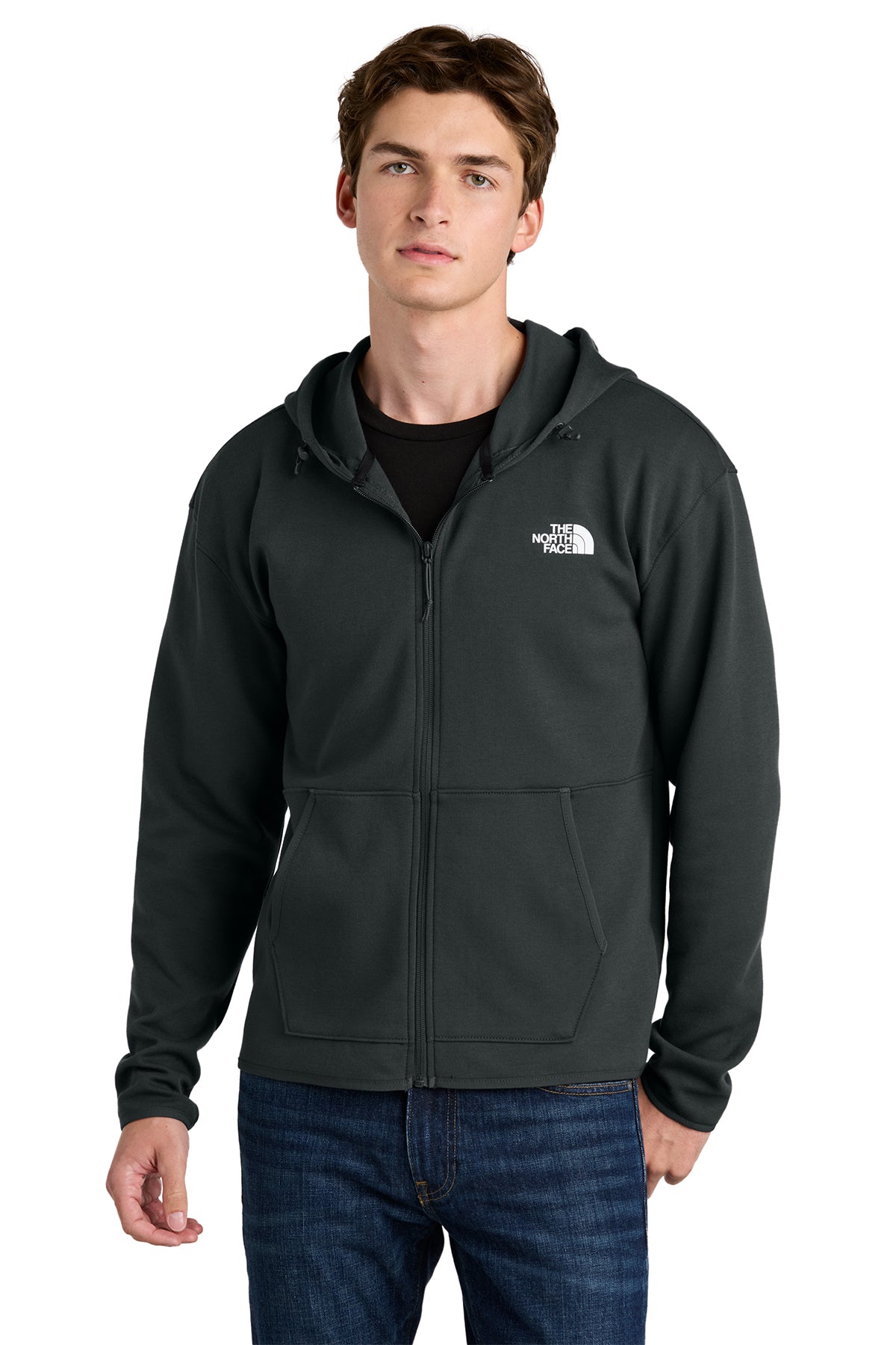 The North Face Double-Knit Full-Zip Hoodie in Asphalt Grey, style NF0A8BUS