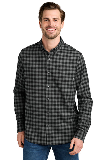 Eddie Bauer Long Sleeve Favorite Flannel Plaid Shirt in Deep Black Mini Buffalo, style EB610