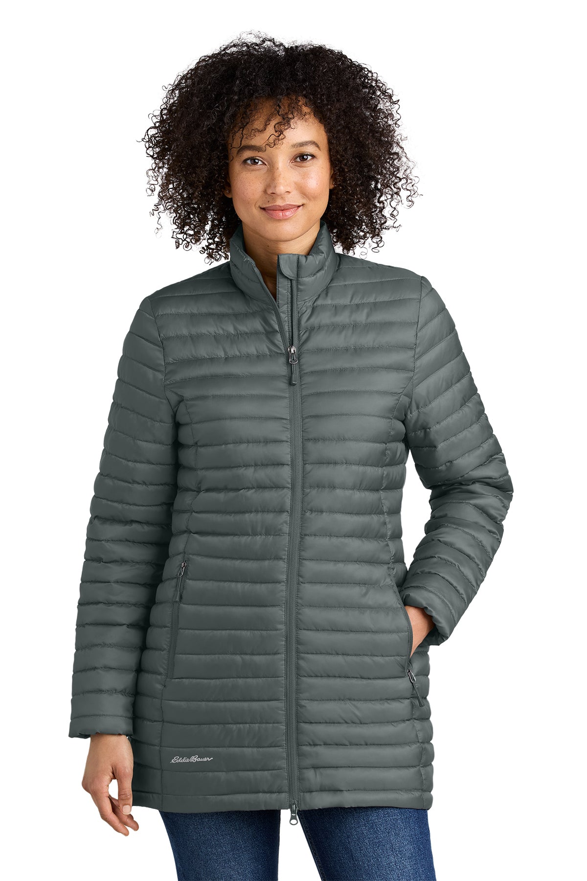Eddie Bauer Women’s Packable Quilted Full-Zip in Metal Grey, style EB515