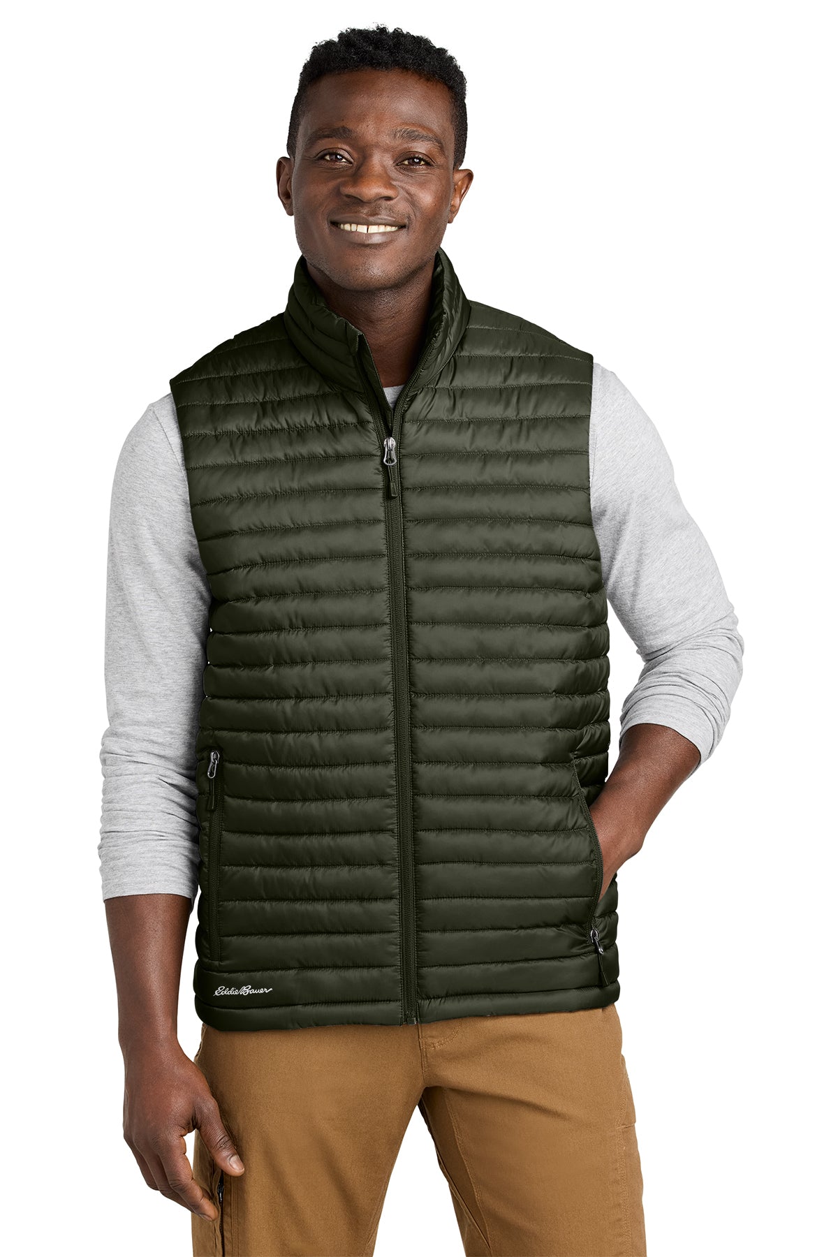 Eddie Bauer Packable Quilted Vest in Olive Green, style EB516
