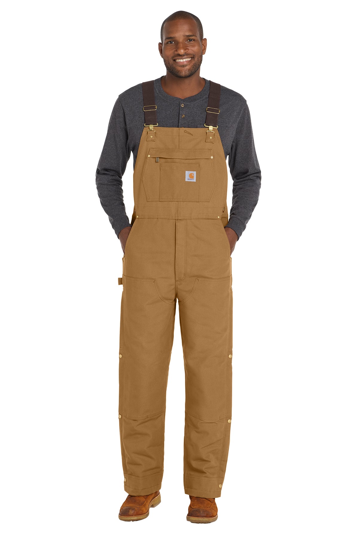 Carhartt® Tall Firm Duck Insulated Bib Overalls in Carhartt Brown, style CTT106672