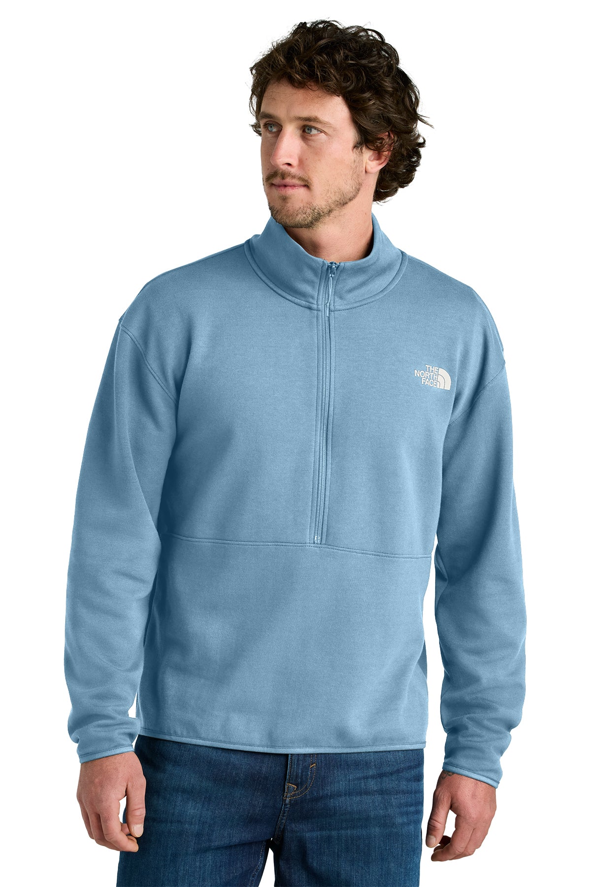 The North Face Double-Knit 1/2-Zip Fleece in Steel Blue, style NF0A8C5G