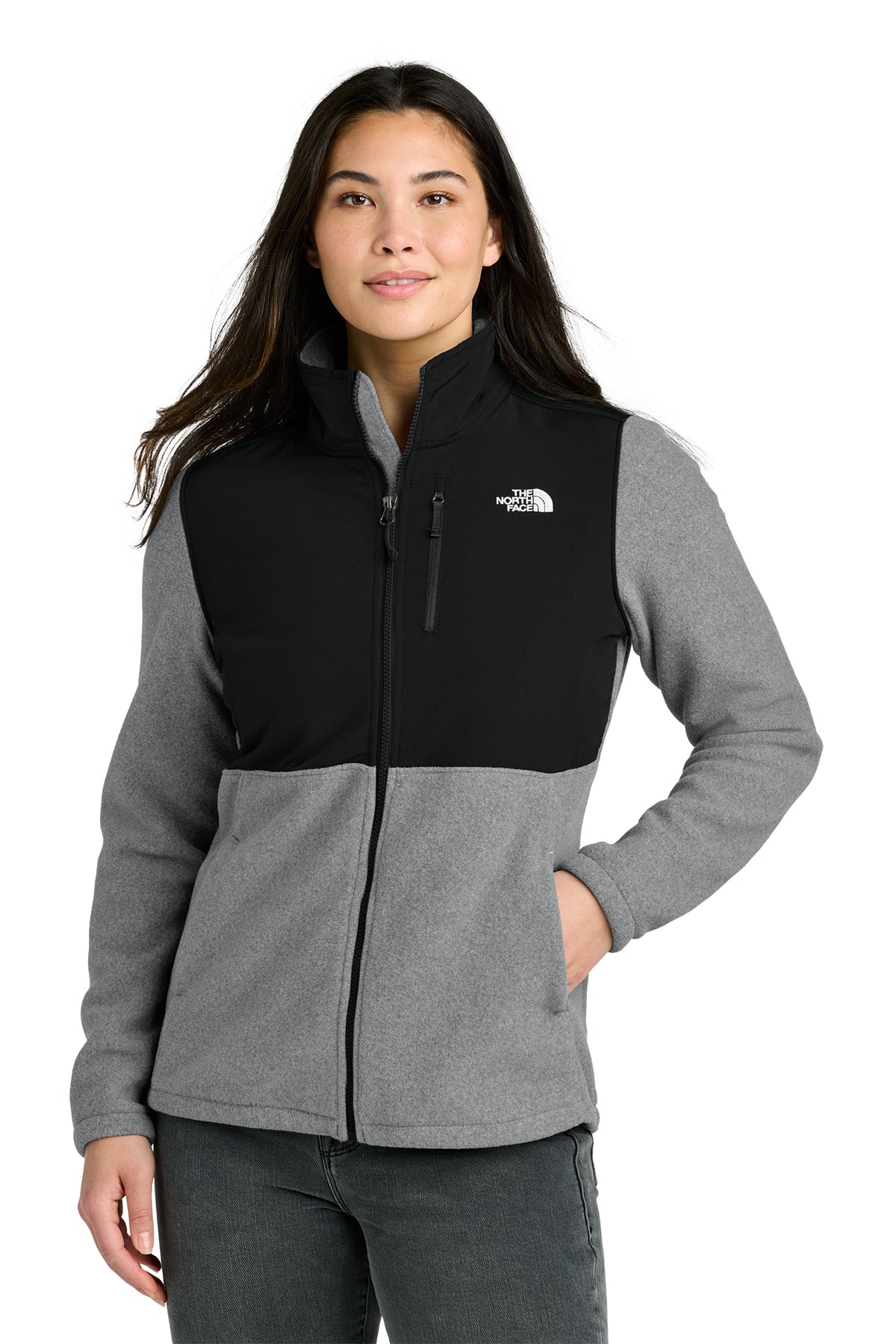 The North Face Women’s Highest Peak Full-Zip Fleece Jacket in TNF Medium Grey Heather/ TNF Black, style NF0A8BUR
