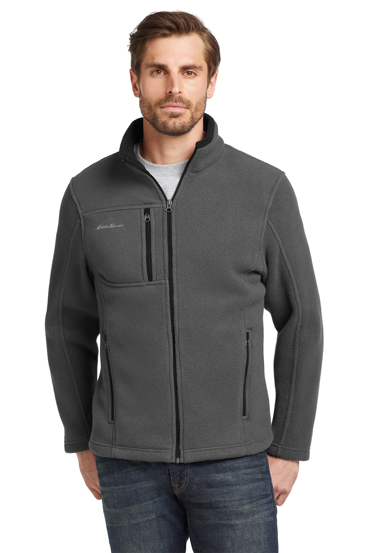 Eddie Bauer Full-Zip Fleece Jacket in Grey Steel, style EB200