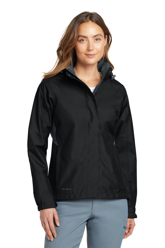 Eddie Bauer Women's Rain Jacket in Black/ Steel Grey, style EB551