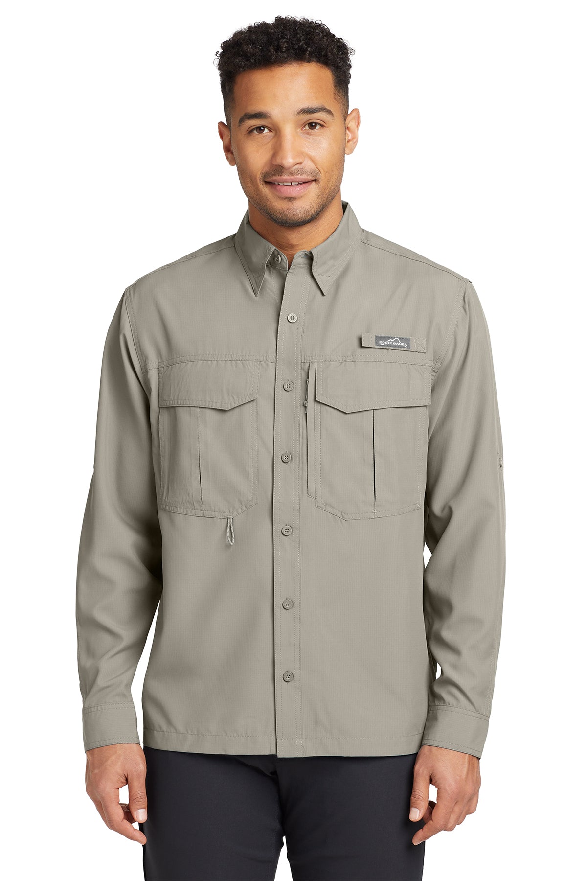 Eddie Bauer Long Sleeve Performance Fishing Shirt in Driftwood, style EB600