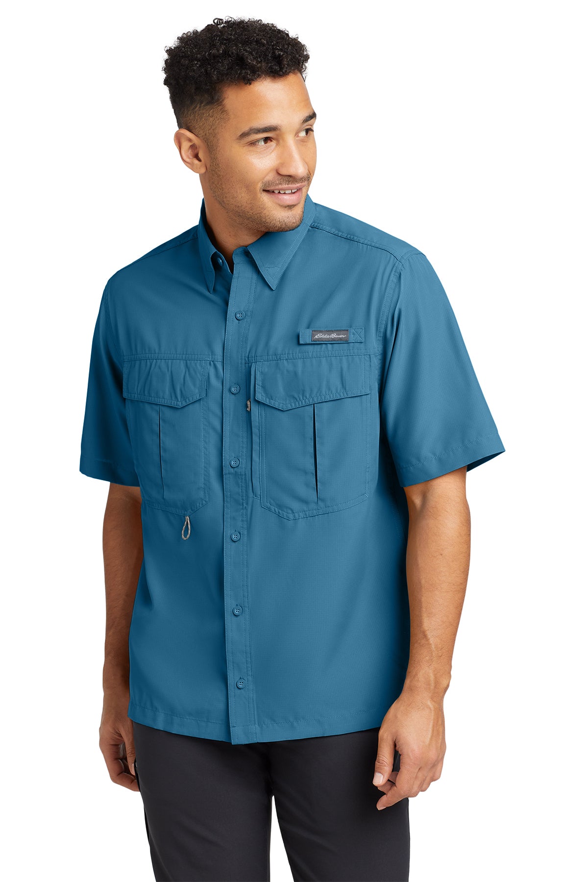 Eddie Bauer Short Sleeve Performance Fishing Shirt in Gulf Teal, style EB602