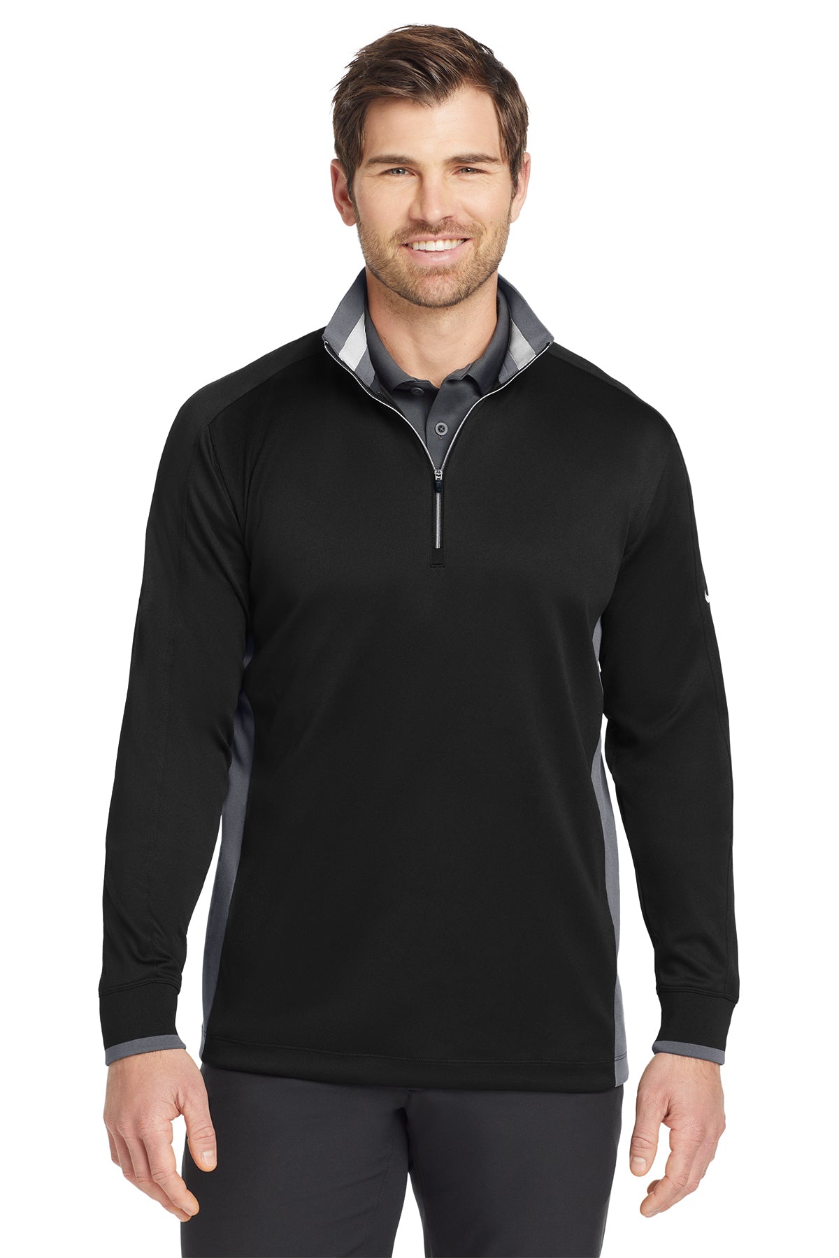 Nike Dri-FIT 1/2-Zip Cover-Up in Black/ Dark Grey/ White, style 578673
