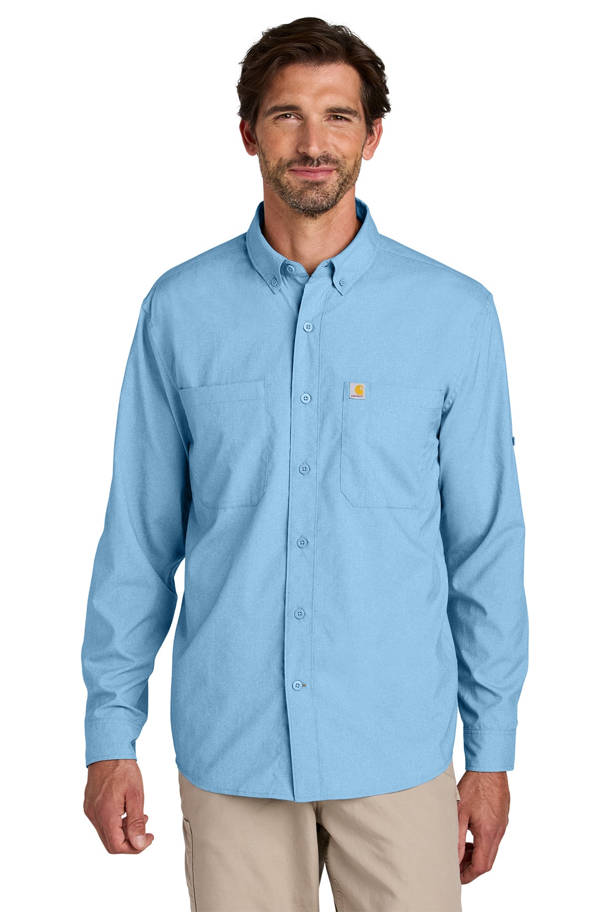 Carhartt® Force Sun Defender Long Sleeve Shirt in Fresh Water Blue, style CT107106