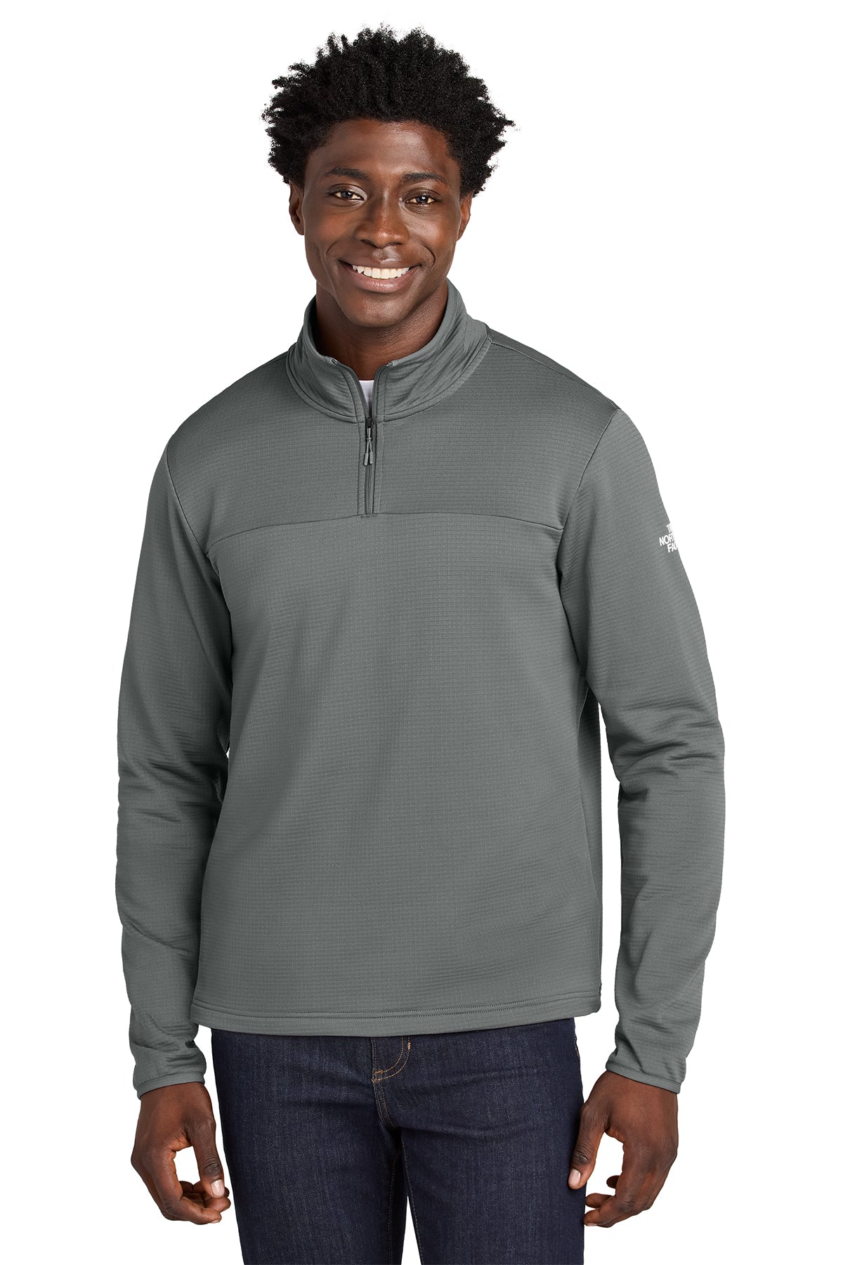 The North Face Aim 1/4-Zip Fleece in Smoked Pearl Grey, style NF0A8ENJ