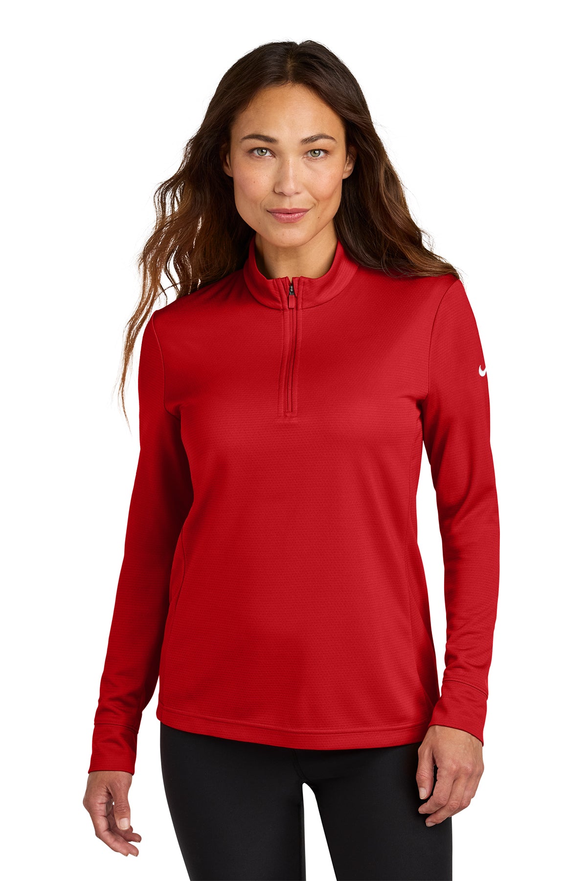 Nike Women’s Essential 1/2-Zip Cover-Up in University Red, style NKHM7969