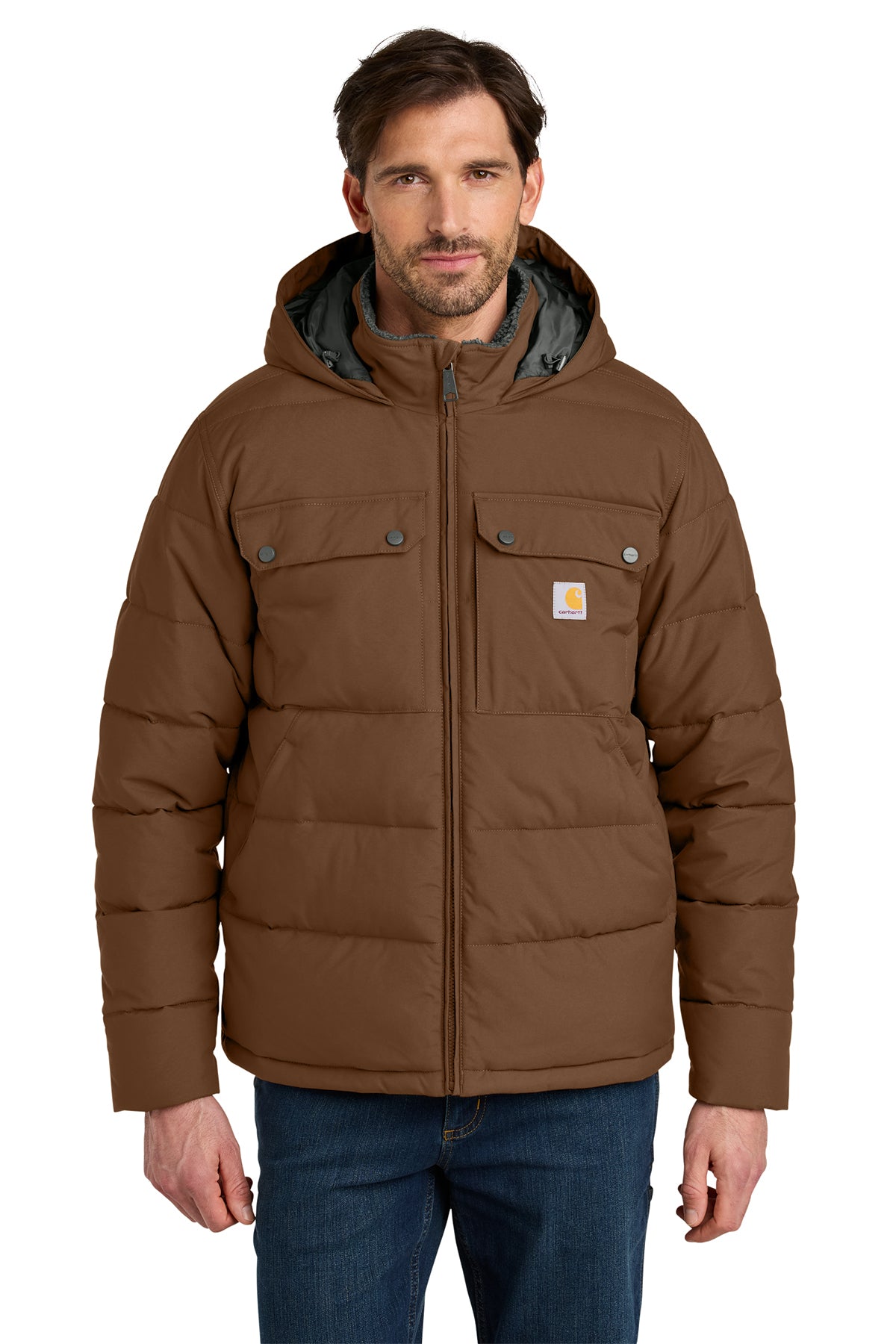 Carhartt® Montana Insulated Hooded Jacket in Red Duck Brown, style CT107082