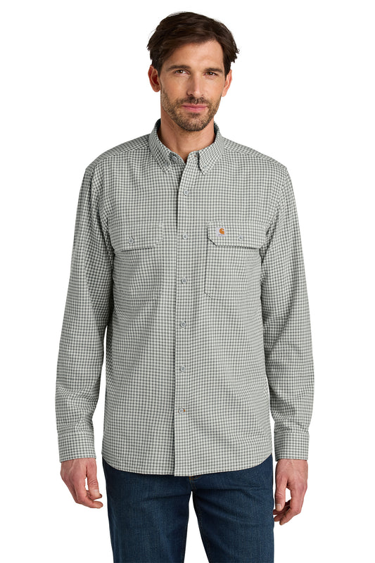 Carhartt® Rugged Flex Plaid Long Sleeve Shirt in Check Steel Malt, style CT107109