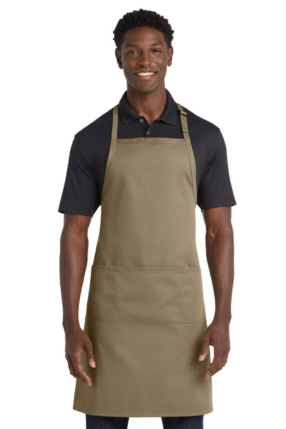 Port Authority Easy Care Extra Long Bib Apron with Stain Release in khaki