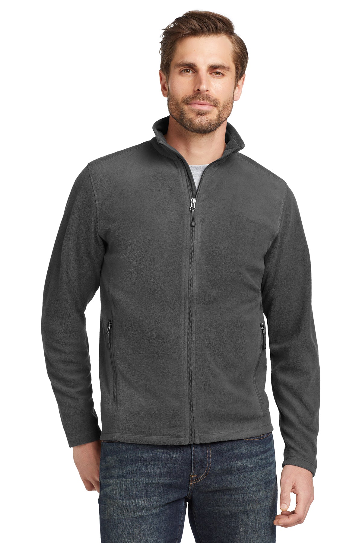 Eddie Bauer Full-Zip Microfleece Jacket in Grey Steel, style EB224