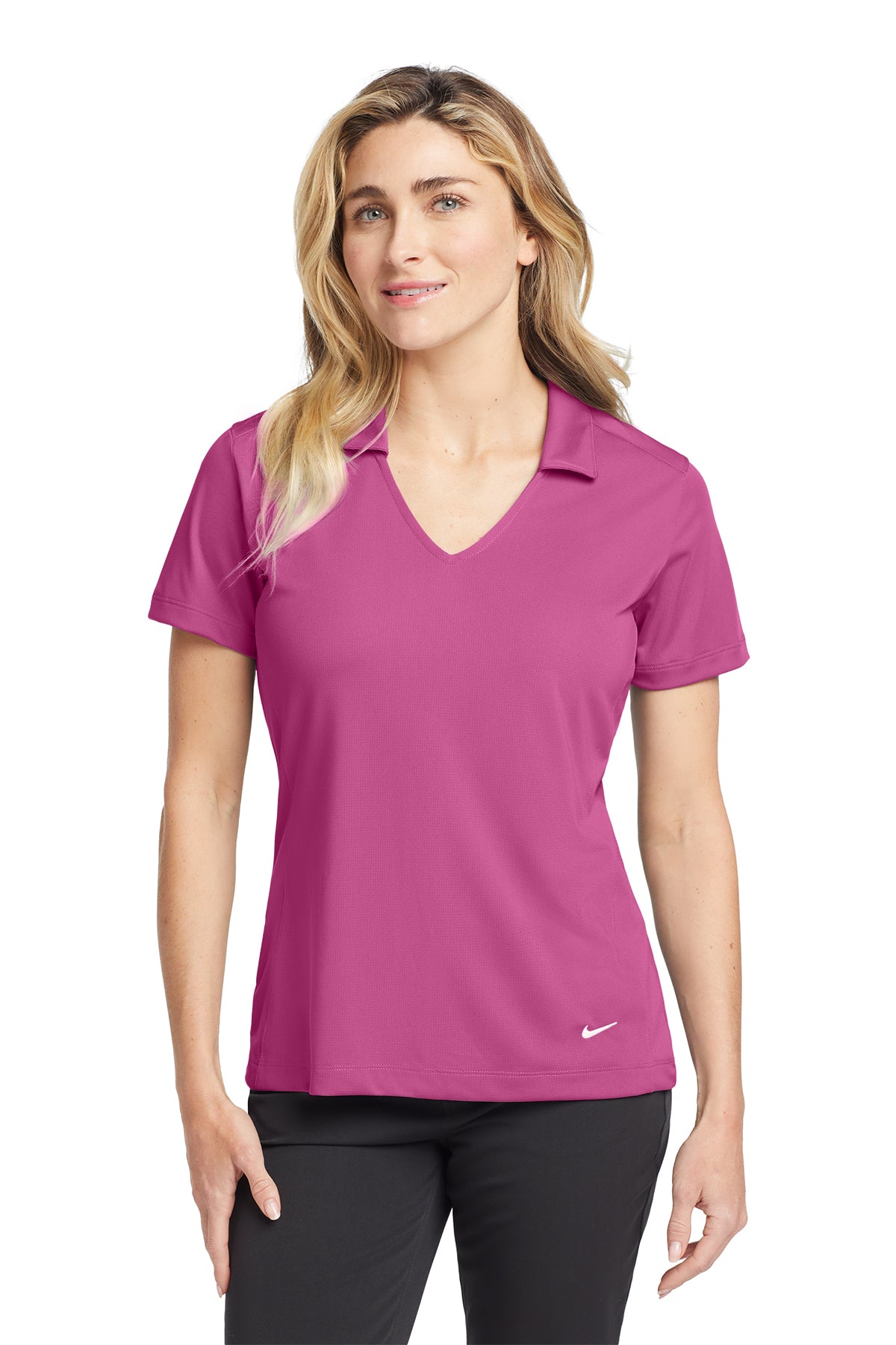 Nike Women's Dri-FIT Vertical Mesh Polo in Pink Fire, style 637165