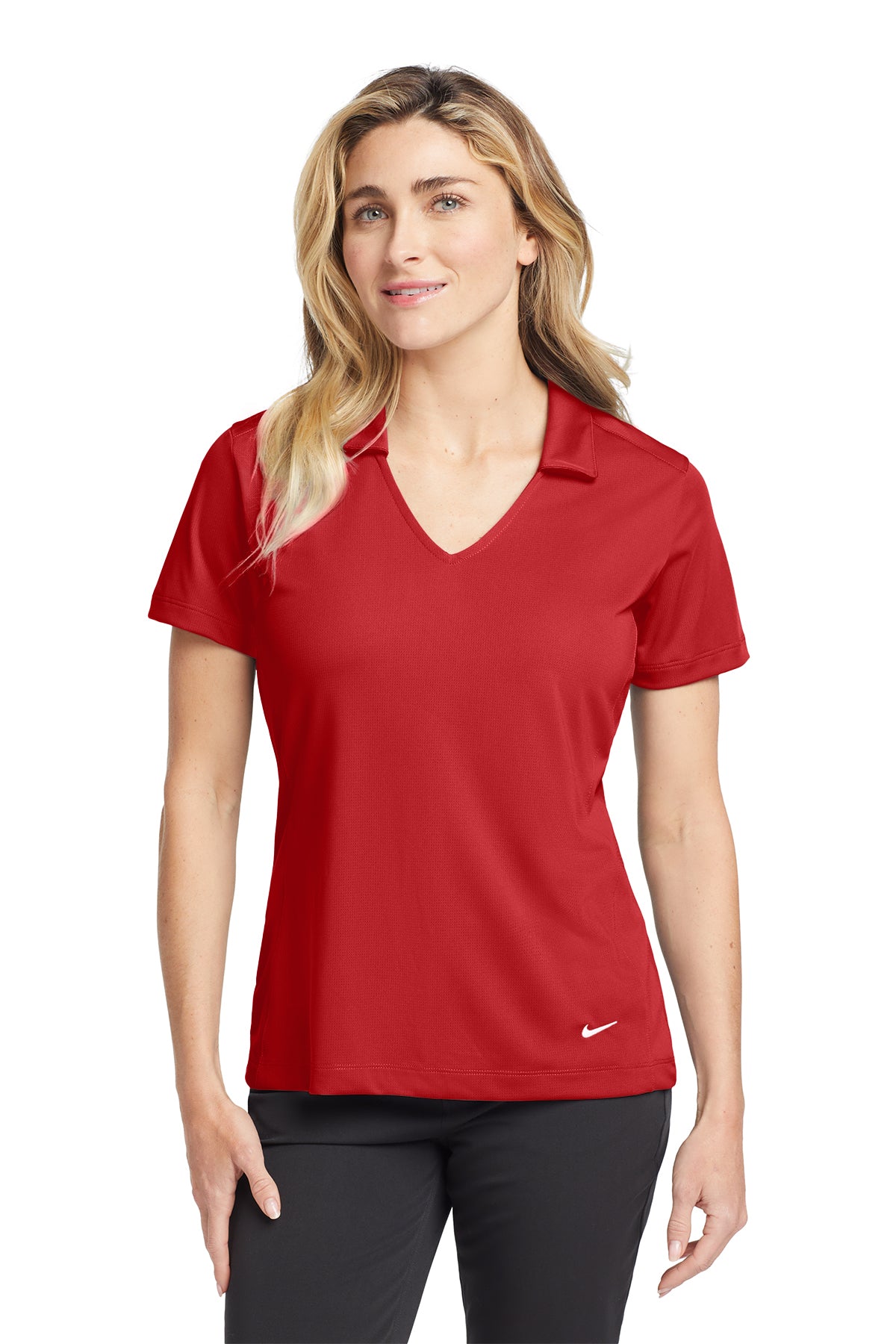 Nike Women's Dri-FIT Vertical Mesh Polo in University Red, style 637165