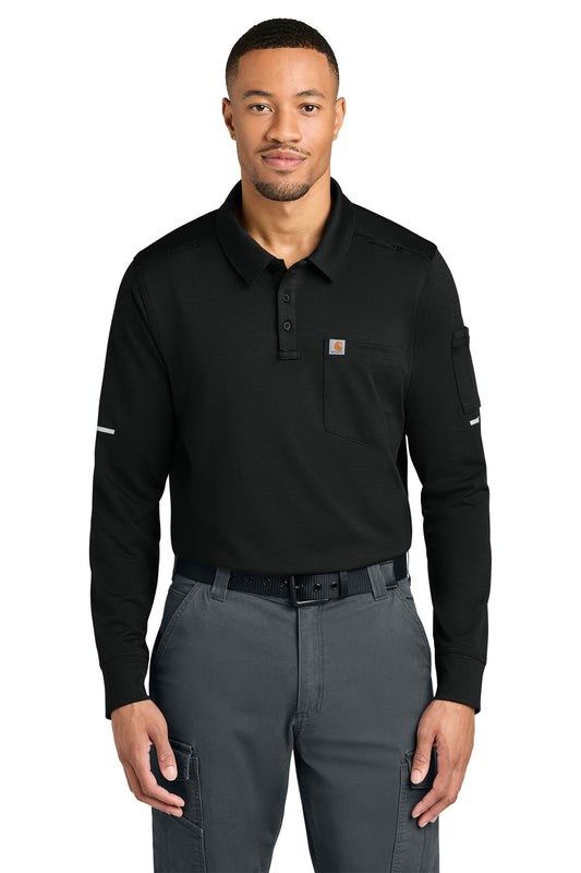 Carhartt® FLD & RSCU Long Sleeve Polo in Black, style CTC16129