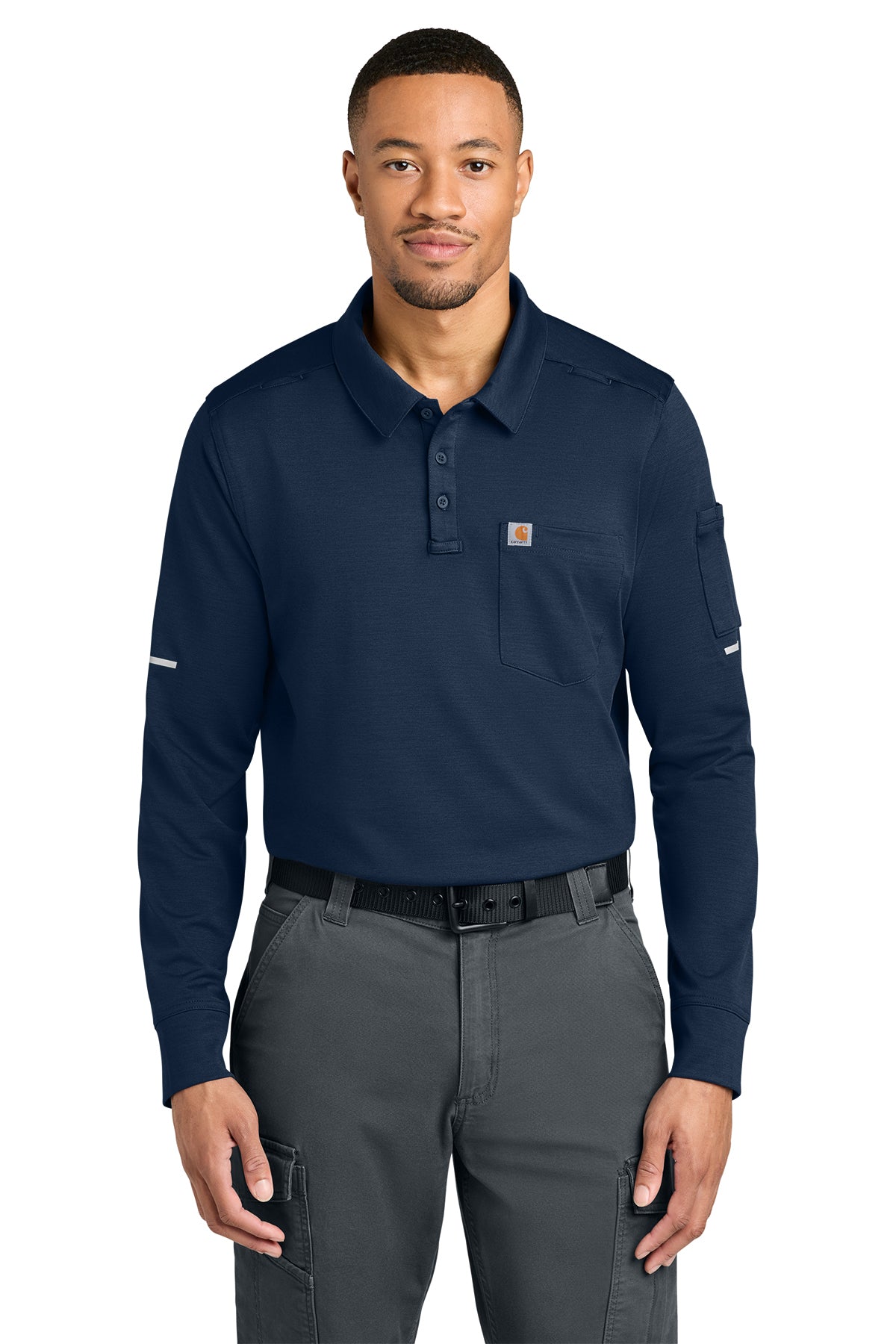 Carhartt® FLD & RSCU Long Sleeve Polo in Dark Navy, style CTC16129