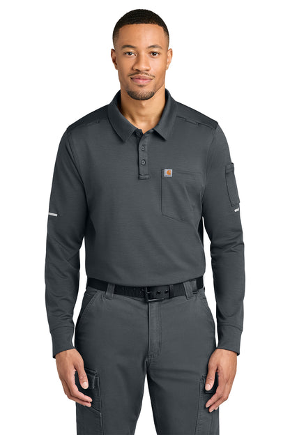 Carhartt® FLD & RSCU Long Sleeve Polo in Pewter, style CTC16129