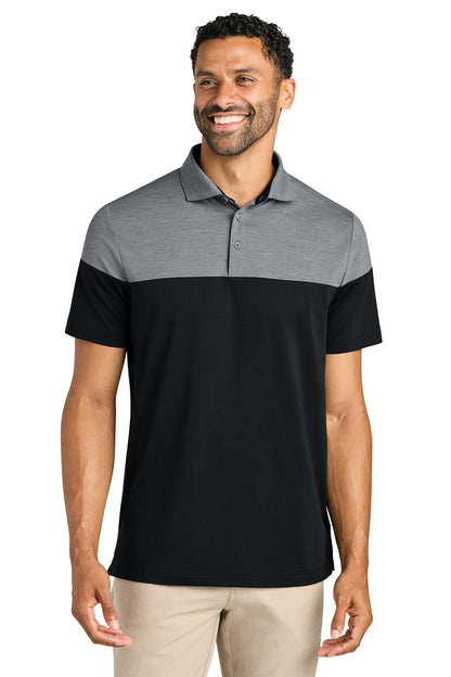 TravisMathew Onward Colorblock Polo in Quiet Shade Grey Heather/ Black, style TMA42774
