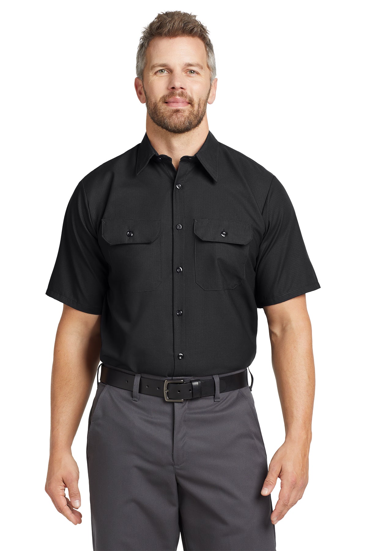 Red Kap Short Sleeve Solid Ripstop Shirt SY60 in Black