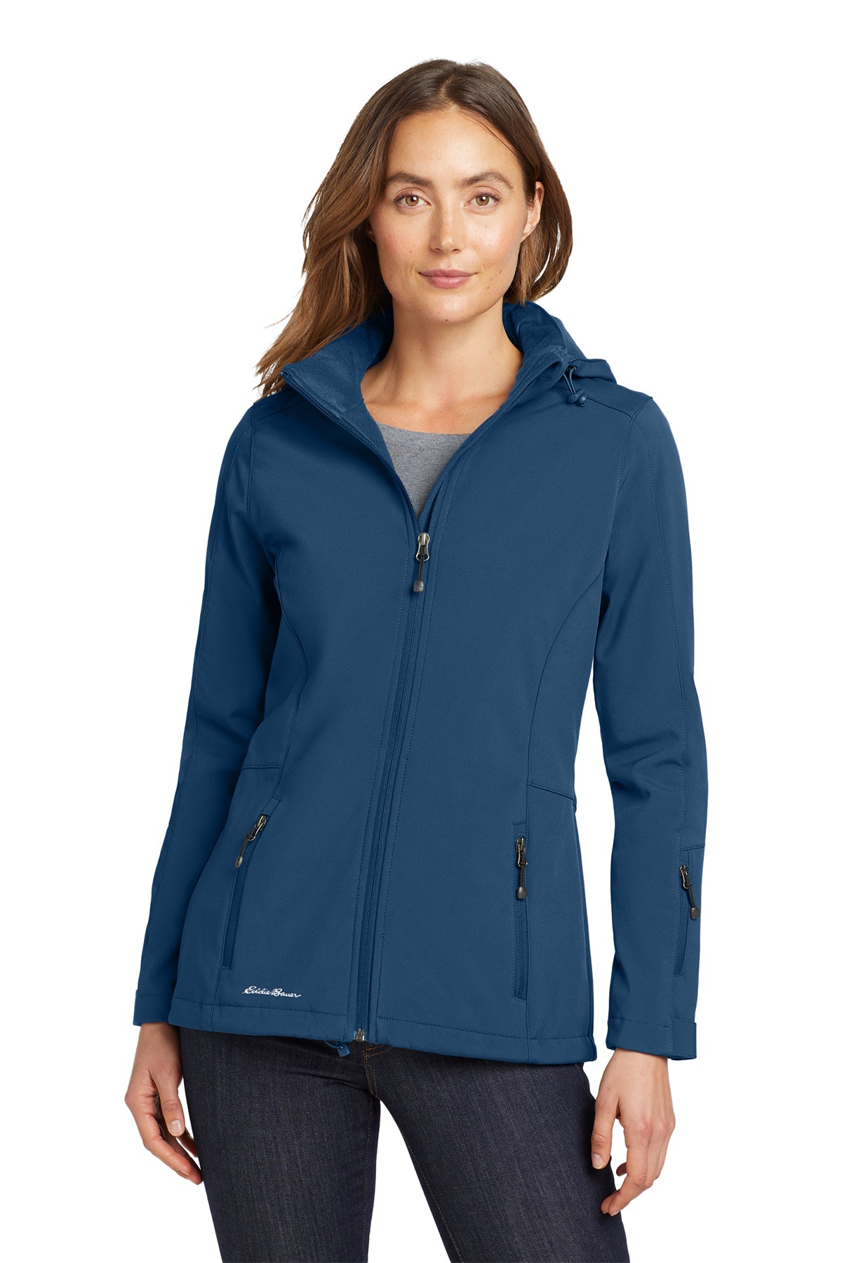 Eddie Bauer Women's Hooded Soft Shell Parka in Admiral Blue, style EB537