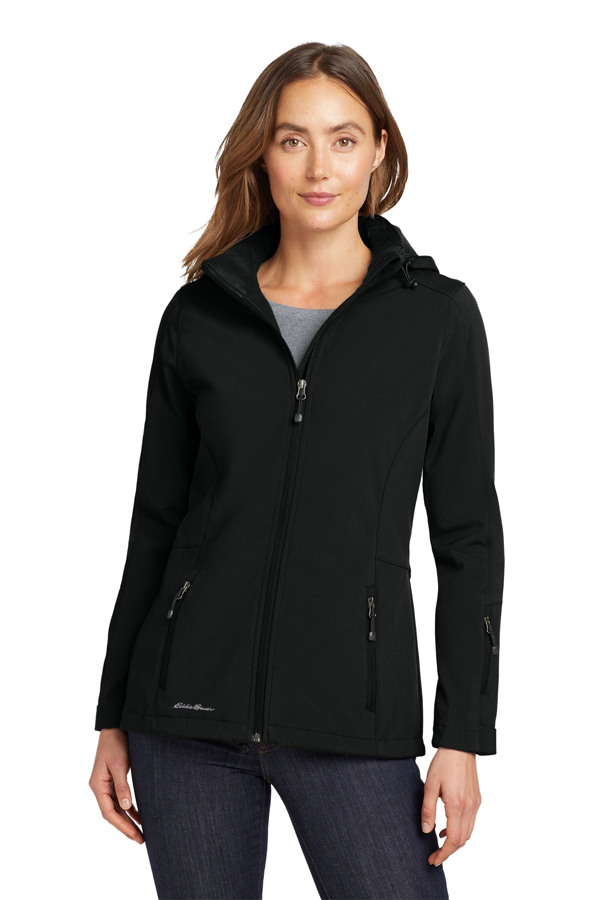 Eddie Bauer Women's Hooded Soft Shell Parka in Black, style EB537
