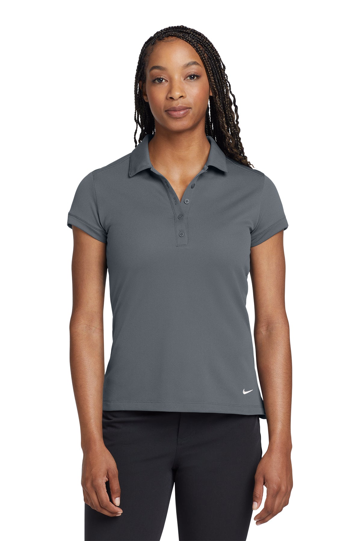 Nike Women's Dri-FIT Solid Icon Pique Modern Fit Polo in Dark Grey, style 746100
