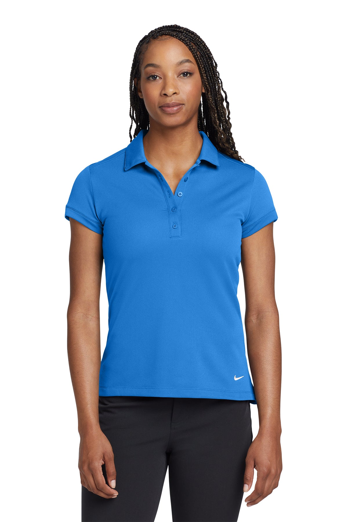 Nike Women's Dri-FIT Solid Icon Pique Modern Fit Polo in Light Photo Blue, style 746100