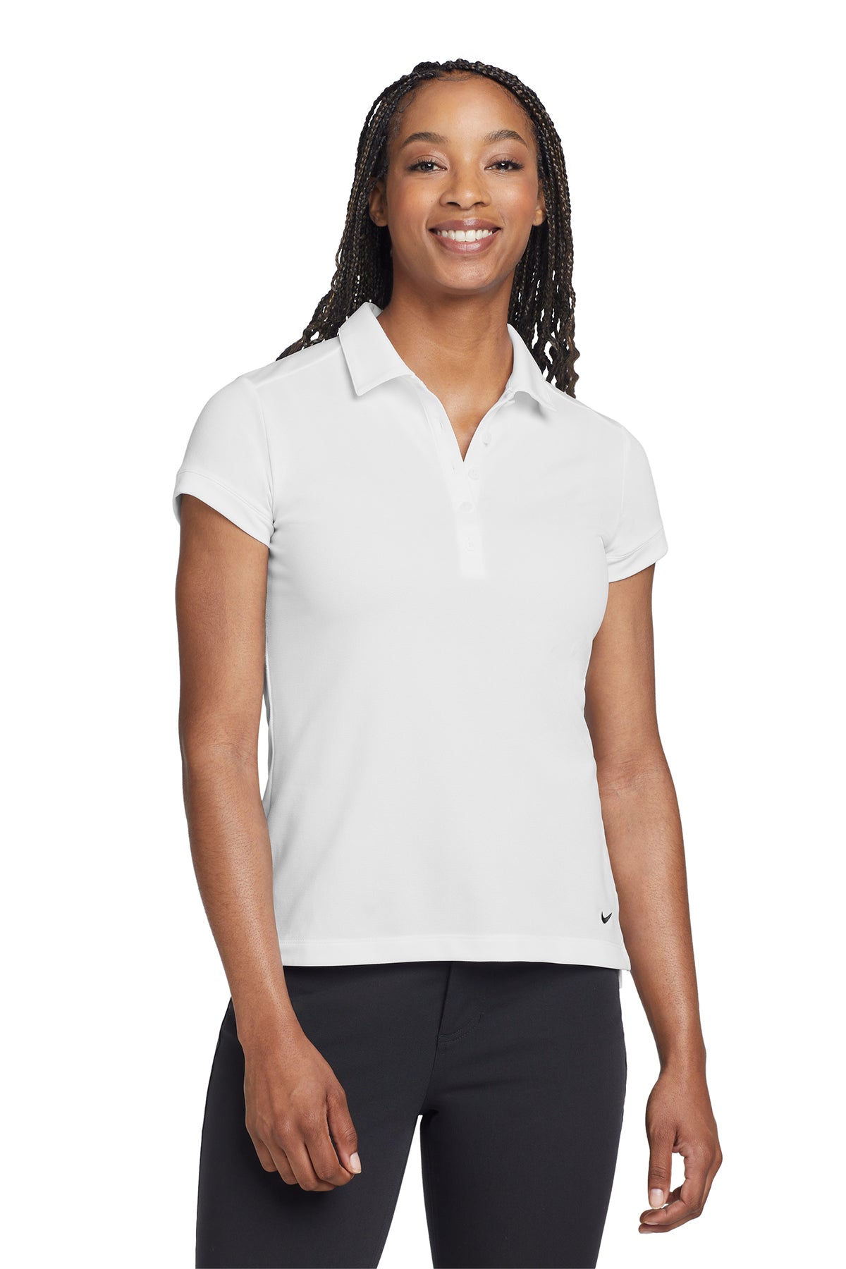 Nike Women's Dri-FIT Solid Icon Pique Modern Fit Polo in White, style 746100